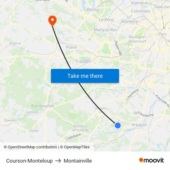 Courson-Monteloup to Montainville map