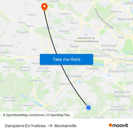 Dampierre-En-Yvelines to Montainville map