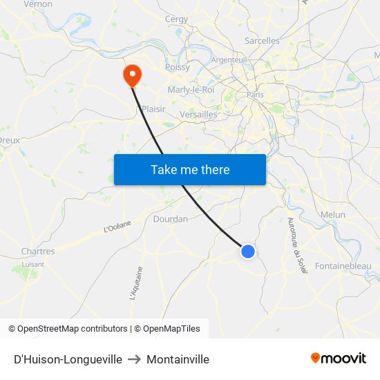 D'Huison-Longueville to Montainville map