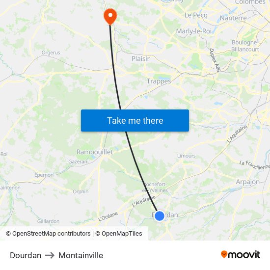 Dourdan to Montainville map