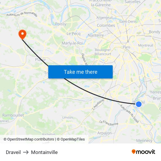 Draveil to Montainville map