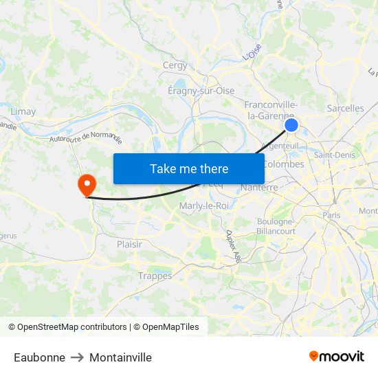 Eaubonne to Montainville map