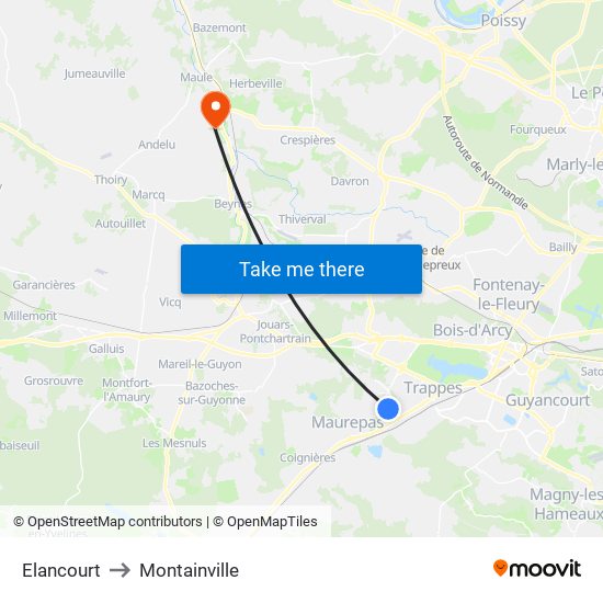 Elancourt to Montainville map