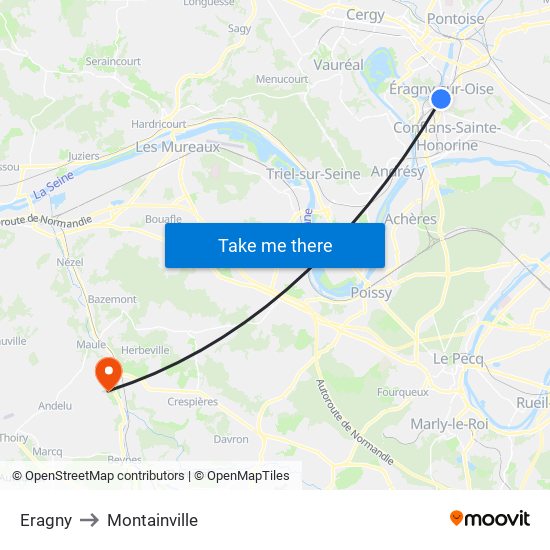 Eragny to Montainville map