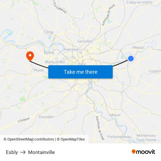 Esbly to Montainville map