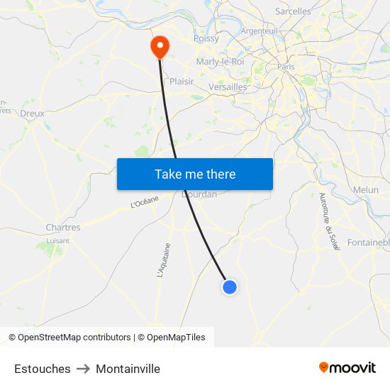 Estouches to Montainville map