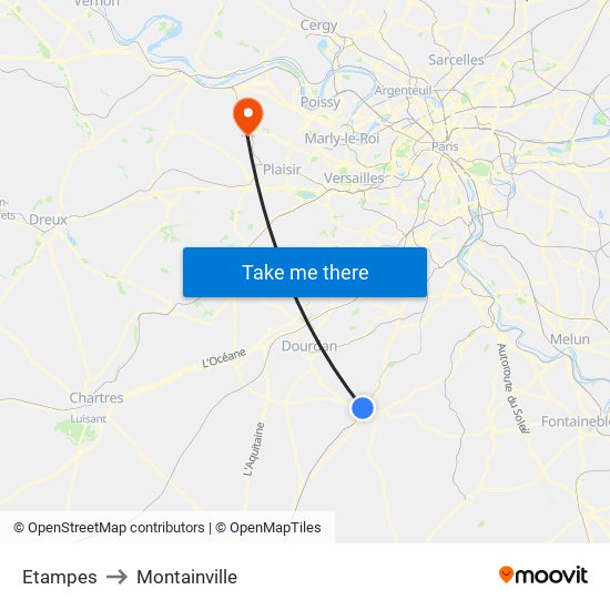 Etampes to Montainville map