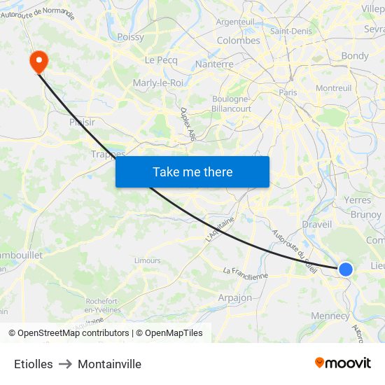 Etiolles to Montainville map