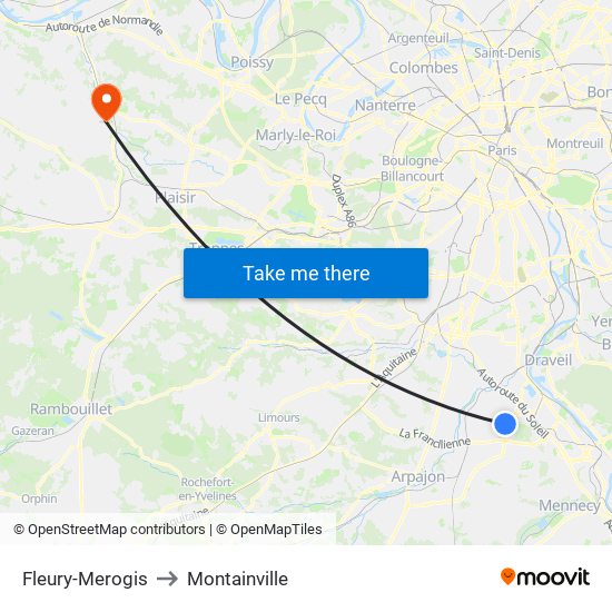 Fleury-Merogis to Montainville map