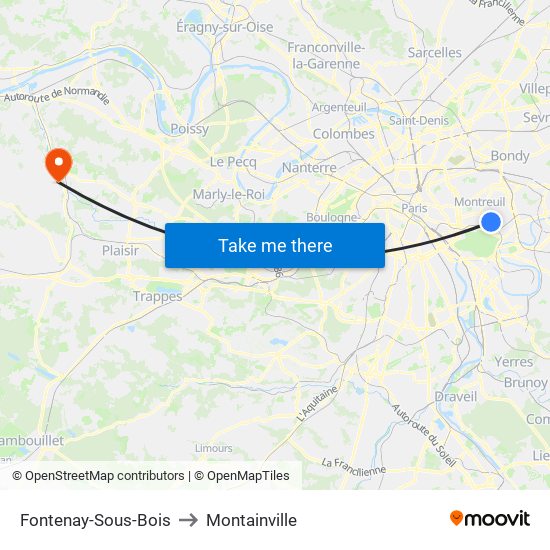 Fontenay-Sous-Bois to Montainville map