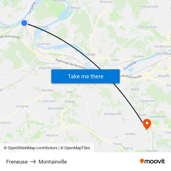 Freneuse to Montainville map
