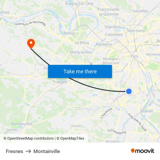 Fresnes to Montainville map