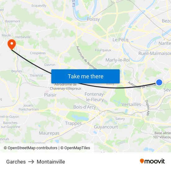 Garches to Montainville map