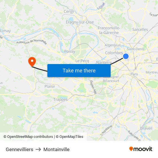 Gennevilliers to Montainville map