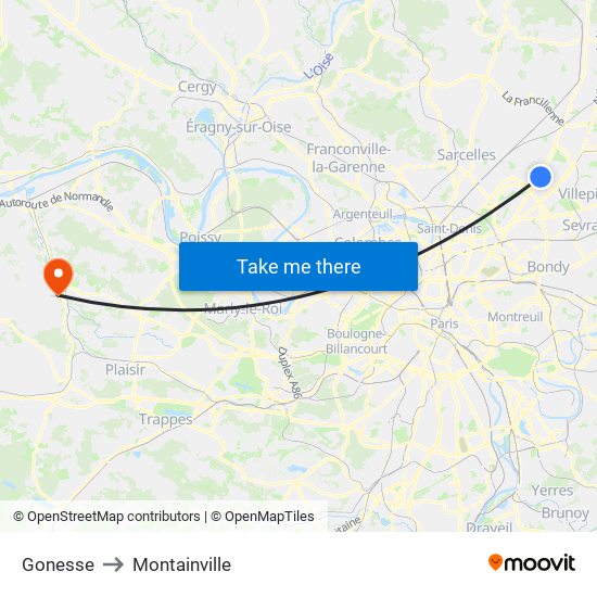 Gonesse to Montainville map