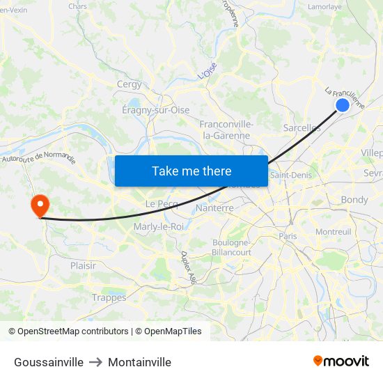 Goussainville to Montainville map