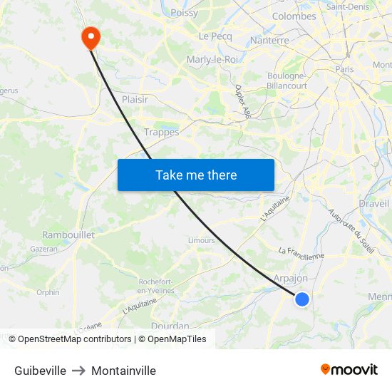 Guibeville to Montainville map