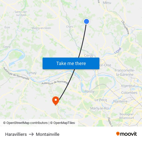 Haravilliers to Montainville map
