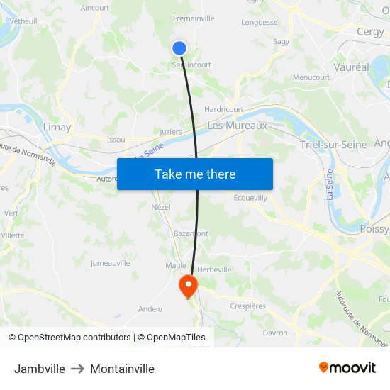 Jambville to Montainville map