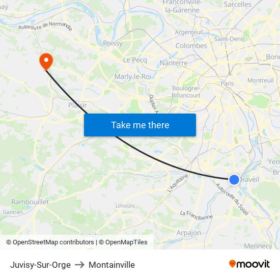 Juvisy-Sur-Orge to Montainville map