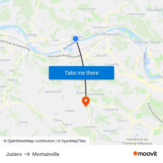 Juziers to Montainville map