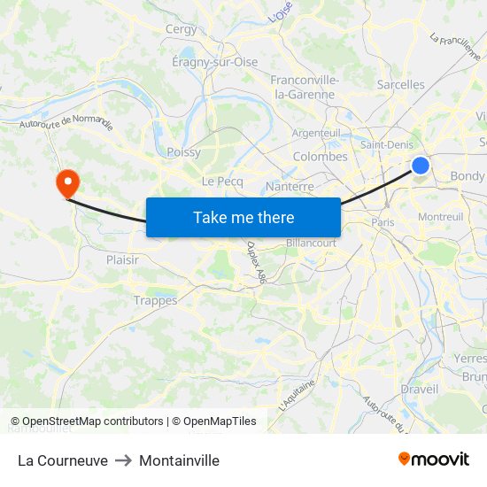La Courneuve to Montainville map