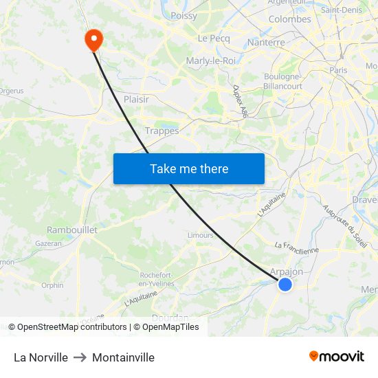 La Norville to Montainville map