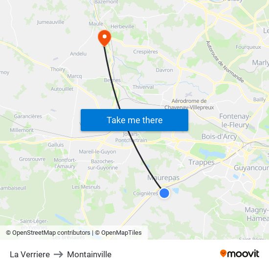 La Verriere to Montainville map
