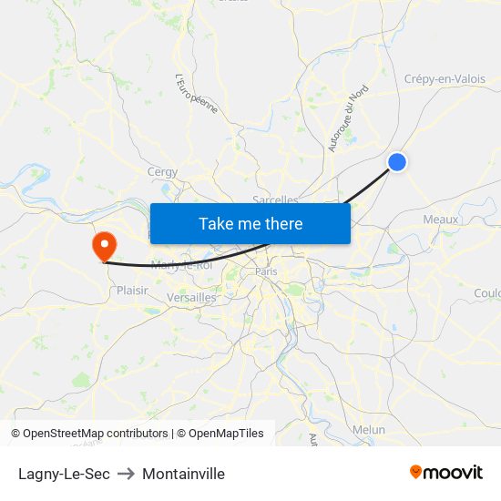 Lagny-Le-Sec to Montainville map