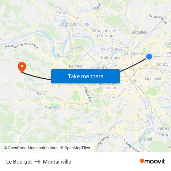 Le Bourget to Montainville map