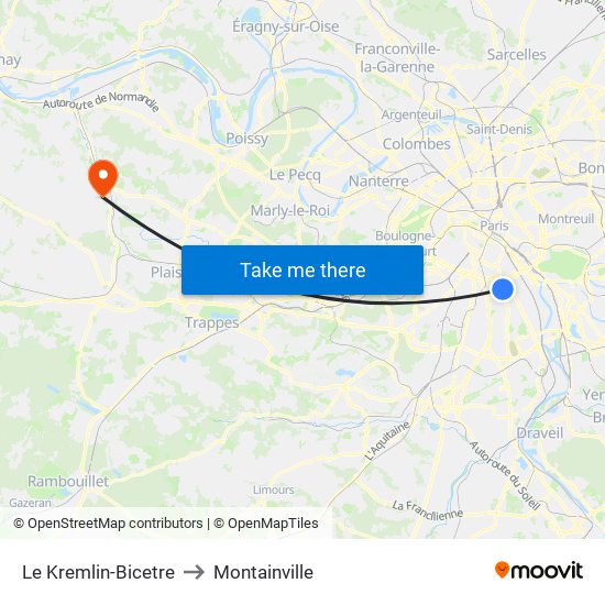 Le Kremlin-Bicetre to Montainville map