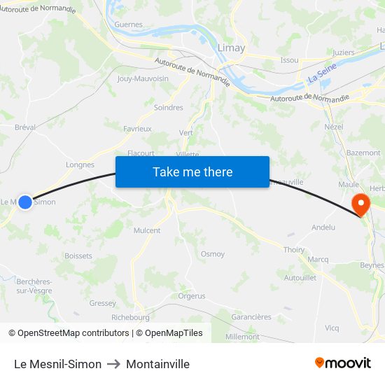 Le Mesnil-Simon to Montainville map