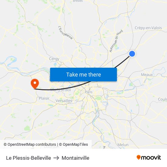 Le Plessis-Belleville to Montainville map