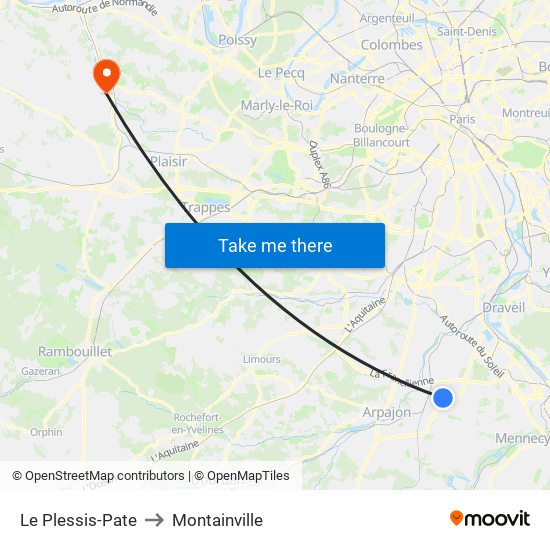 Le Plessis-Pate to Montainville map