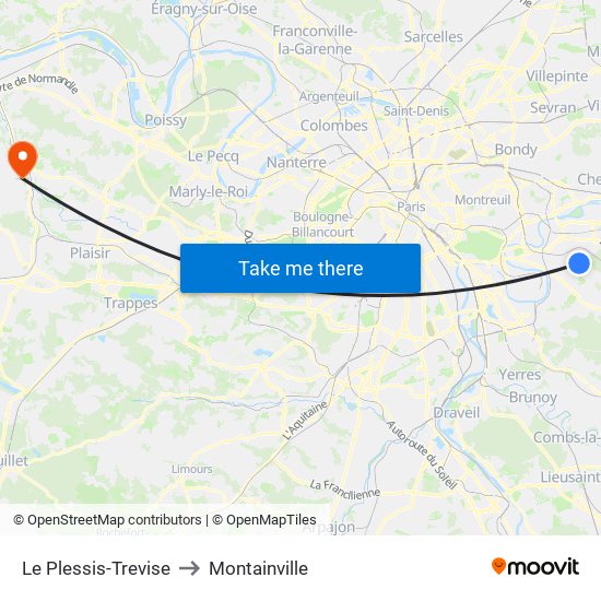 Le Plessis-Trevise to Montainville map