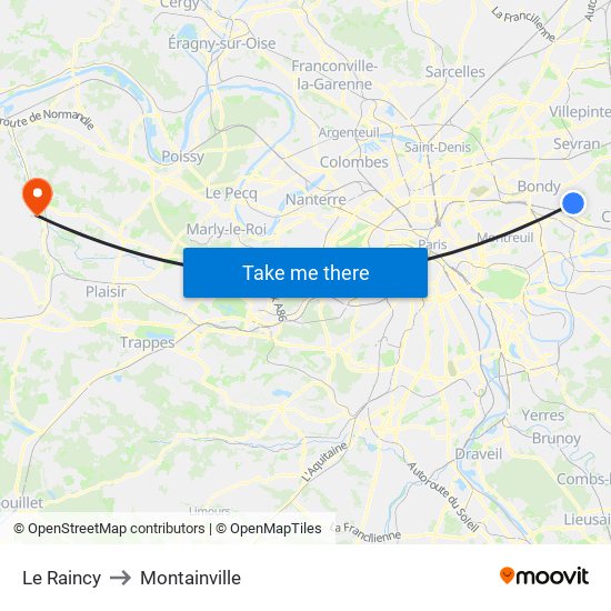 Le Raincy to Montainville map