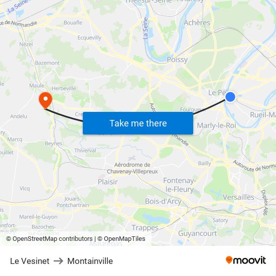 Le Vesinet to Montainville map