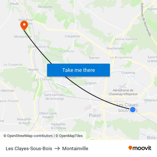 Les Clayes-Sous-Bois to Montainville map