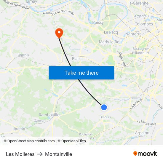 Les Molieres to Montainville map