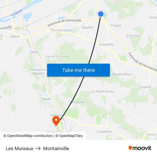 Les Mureaux to Montainville map