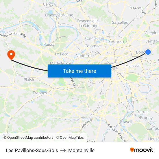 Les Pavillons-Sous-Bois to Montainville map