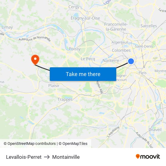 Levallois-Perret to Montainville map