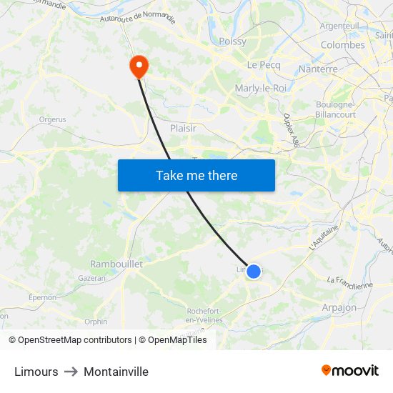 Limours to Montainville map