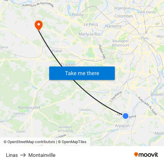 Linas to Montainville map