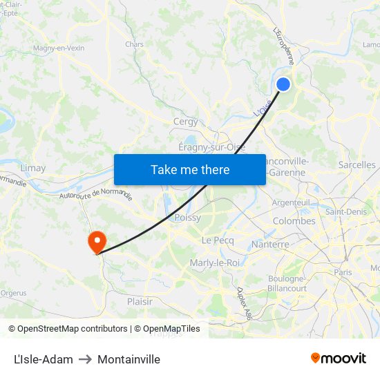 L'Isle-Adam to Montainville map