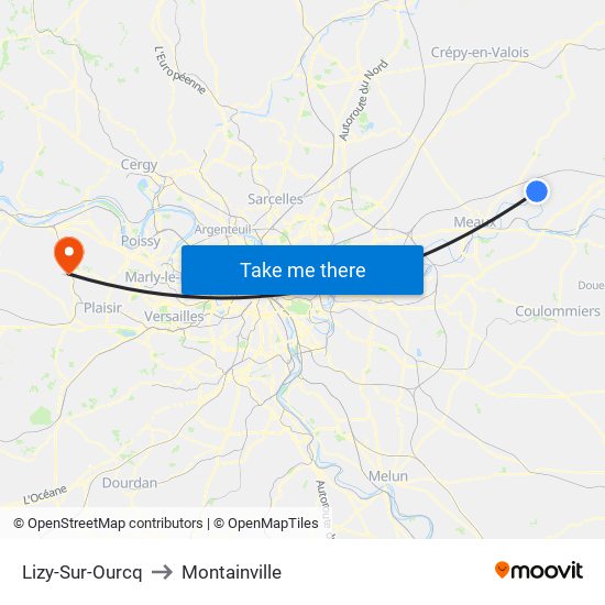 Lizy-Sur-Ourcq to Montainville map