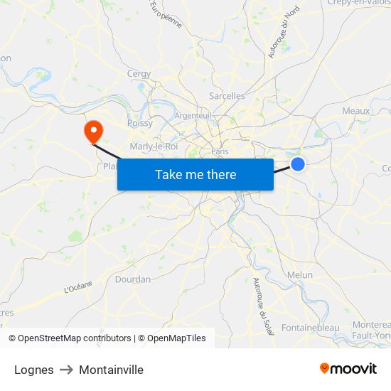 Lognes to Montainville map