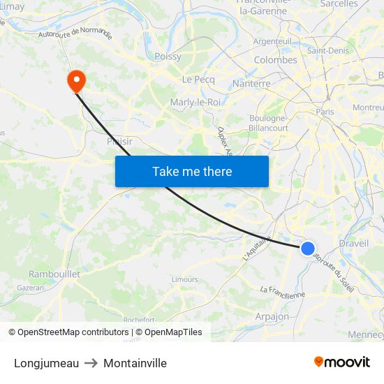 Longjumeau to Montainville map