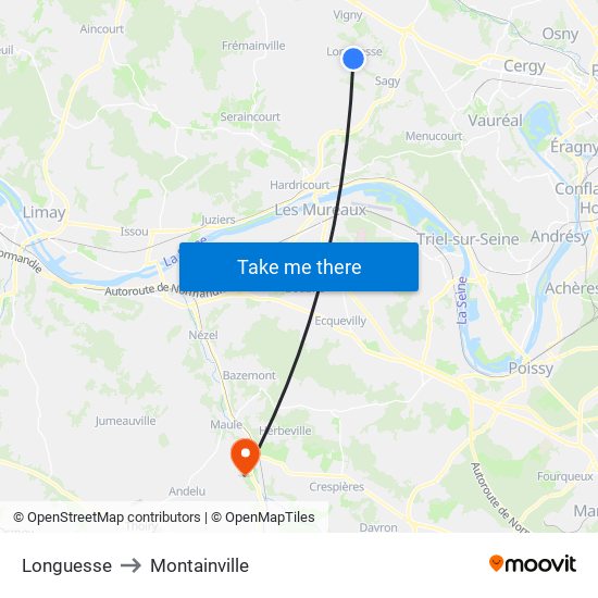 Longuesse to Montainville map