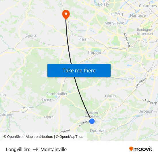 Longvilliers to Montainville map